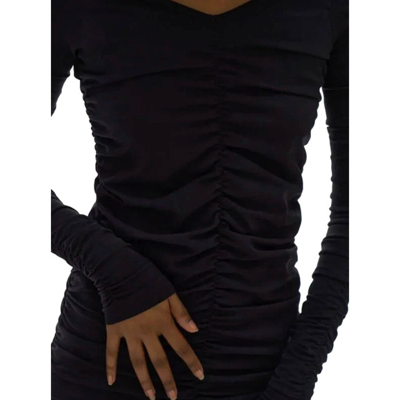 Helmut Lang XS/S Ruched Bodycon Midi Jersey Dress $495 Long Sleeve Black - Picture 6 of 12